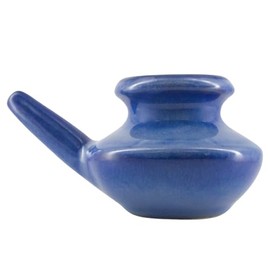 Ceramic Neti Pot with 5 Sachets of Neti Salt, Natural Treatment for Sinus - 250 ml Capacity (Blue)