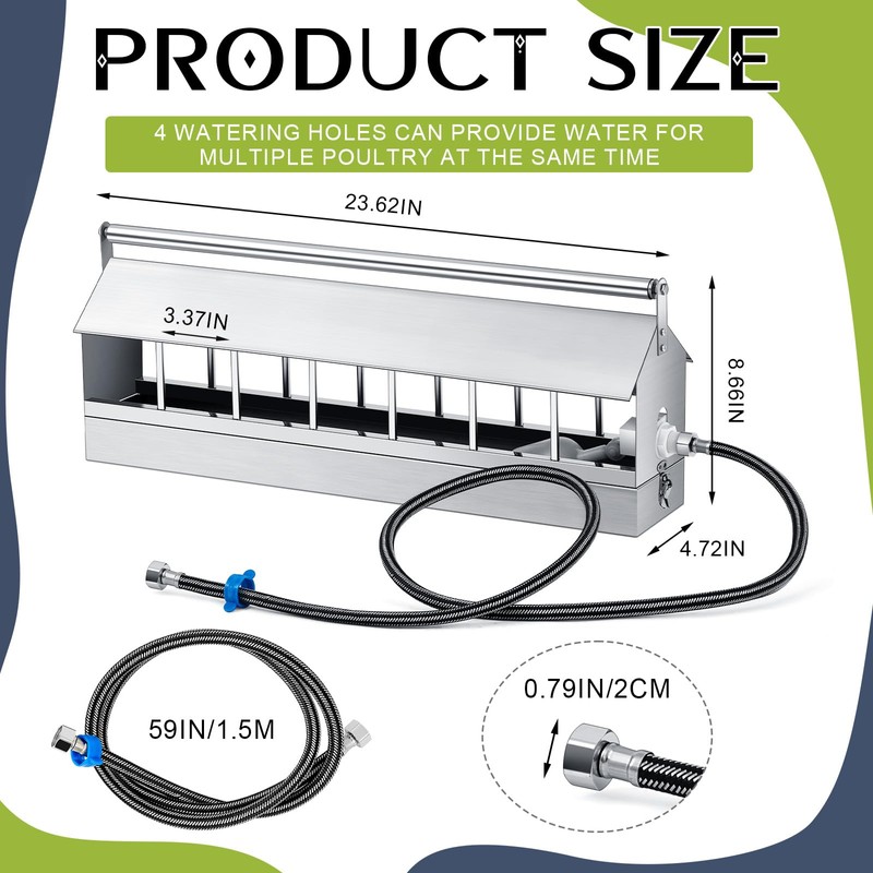 Automatic Chicken Waterer Stainless Steels 14 Windows Chicken Water Feeder