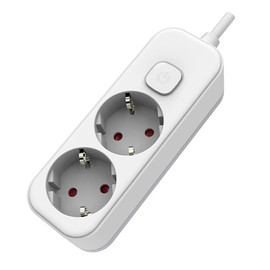 Power Strip 2 Sockets with Switch, 1.5 m Cable, White, Ideal for Connecting Multiple Electrical Devices.