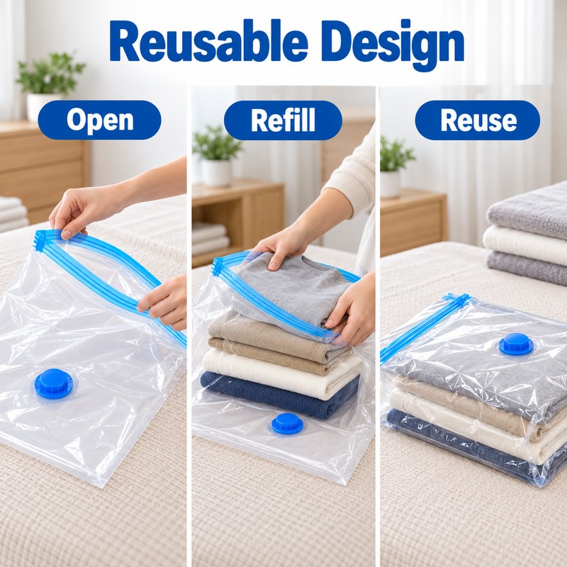 Vacuum Storage Bags for Clothes – 6-Pack 30x50cm Reusable Compression