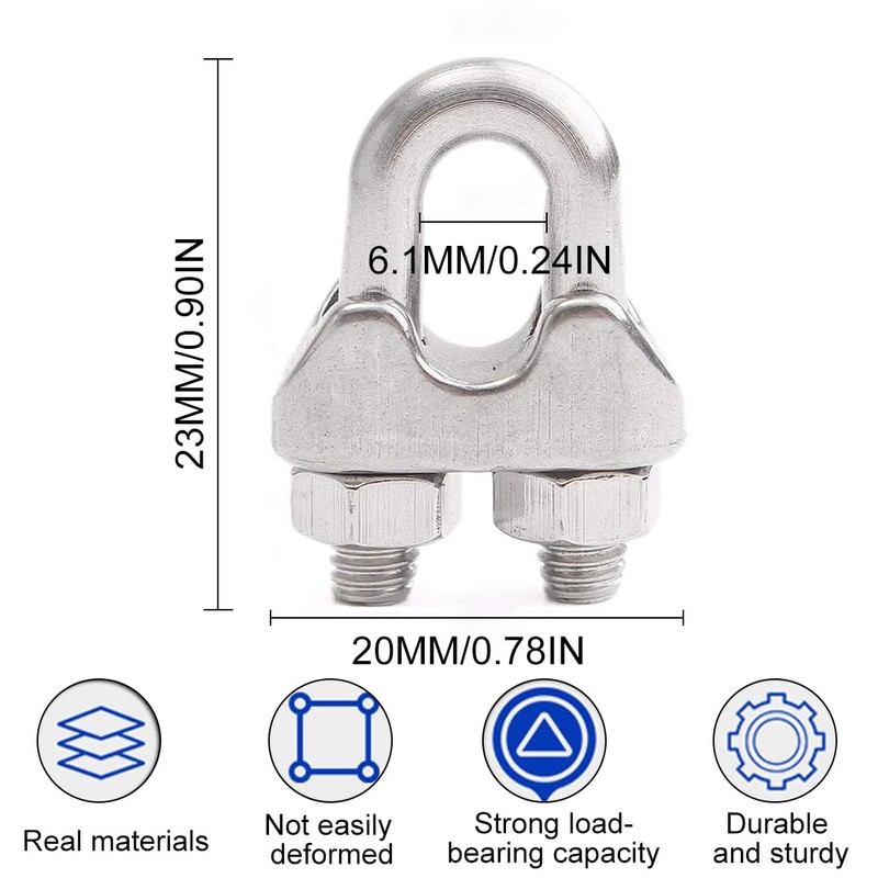 CRLLDPM Pack of 6 M4 Rope Clamps, Wire Rope Clamp,