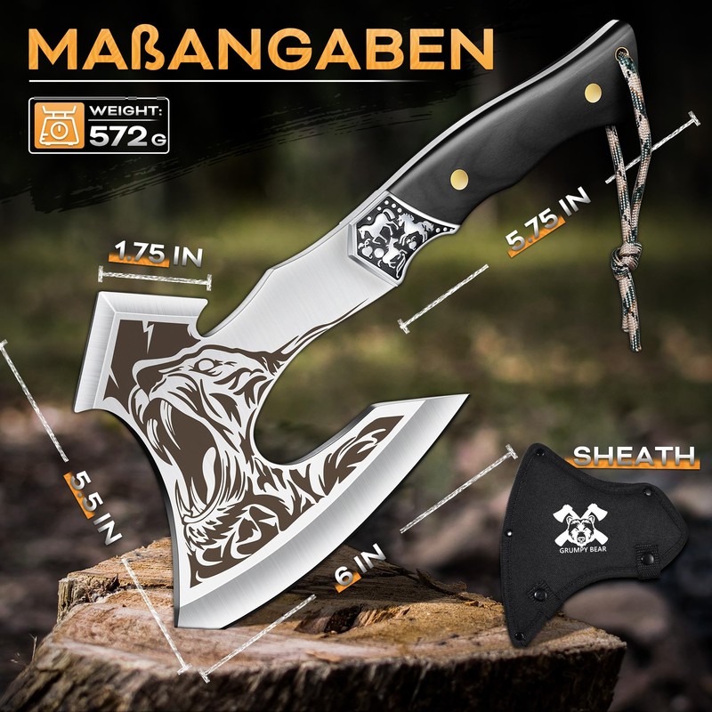 GRUMPY BEAR Splitting Axe Sharp Axe, Survival Outdoor for Wood,