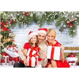 CYLYH 7x5FT Christmas Backdrop for Photography Winter Christmas Rustic Wood Photography Backdrop Xmas Tree Snow Gifts Decor Background Banner for Family Holiday Party Supplies D597