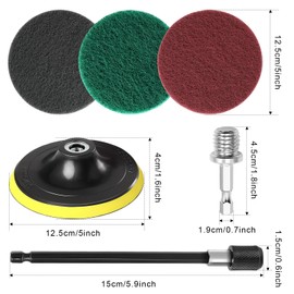 GOH DODD Power Scrub Pads Drill Attachment, 30 Pieces 5 Inch Cleaning Kit Scouring Pads with Baker and Universal Shaft Great for Kitchen, Bathroom, Auto, Grout, Carpet, Shower, Tub, Grill,Tile