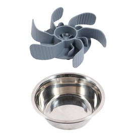 Generic Slow Feeder Dog Bowl Insert with Suction Cups Dog Anti-Choking Slow Eating Feeder Insert for Medium Breed Large Sized Dog, Fit into Basic Bowls and Elevated Dog (Gray+Stainless Steel Basin)