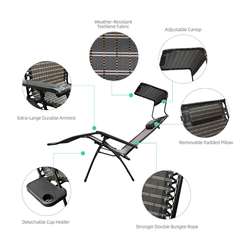 Oversized Zero Gravity Chair with Sunshade and Drink Tray -