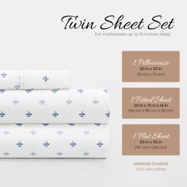 Linen Market 3 Piece Twin Bedding Sheet Set (Navy Blue Lilies) - Sleep Better Than Ever with These Ultra-Soft & Cooling Bed Sheets for Your Twin Size Bed - Deep Pocket Fits 16" Mattress