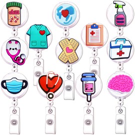 12 Pack Cute Nurse Badge Reels Nursing ID Retractable Badge Reels Funny Nurse Badge for Nurses Doctor Hospital Medical Health Worker Office Gifts