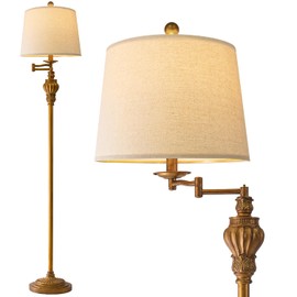 G-SAFAVA 61" Vintage Floor Lamp with 350° Adjustable Swing Arm, Gold Standing Lamp for Bedroom Living Room Nightstand Bedside Retro Farmhouse Mid Century Lamp Light Home Décor Office Gifts