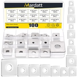 Mardatt 100Pcs 1/8” 1/6” 3/16” 1/4” 5/16” 3/8” 1/2” Square Washer Plate Kit, 15 Sizes 304 Stainless Steel Bearing Plate Washers Flat Washer Gasket for Machinery Repair Outdoor Hardware
