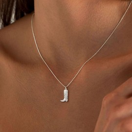 GUOKE Silver Boot Necklace - 14K White Gold Plated Dainty Western Boot Silver Necklace Simple Jewelry for Women