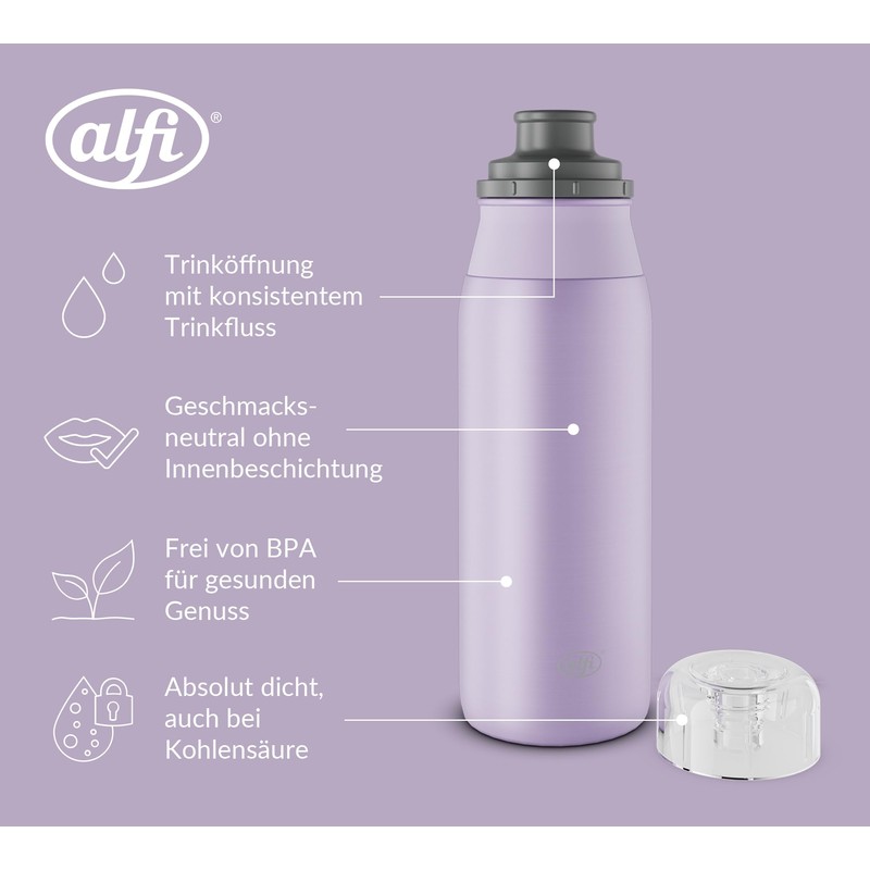 alfi Element Bottle 600 ml, Purple Lavender Pastel Matt, Lightweight