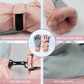 Feelorna Women's Winter Ski Gloves, Windproof Thermal Touchscreen Gloves, Waterproof Surface & Fleece Lined Winter Warm Gloves for Skiing, Cycling, Outdoor Sports (Pink)