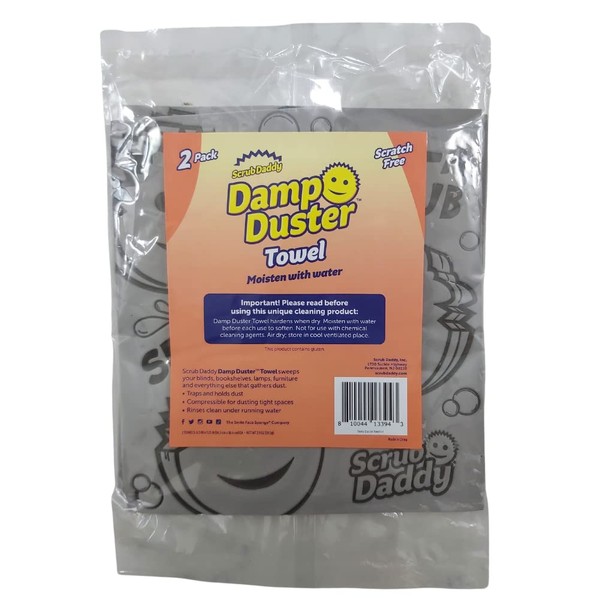 Scrub Daddy Damp Duster Towels, Magical Dust Cleaning Sponge, Dusters for Cleaning Venetian & Wooden Blinds, Vents, Radiators, Skirting Boards, Mirrors and Cobwebs, Traps Dust - Grey, 2 Pack