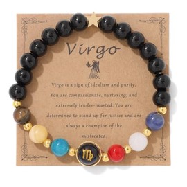 COLORFUL BLING Zodiac Bracelets for Women Men 12 ConstellationsHealing Crystal Stretch Bracelet Zodiac Sign Natural Stone Beaded Bracelet Horoscope Spiritual Jewelry Birthday Gift -Virgo