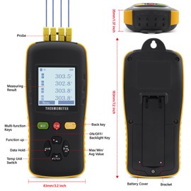 GISNPA 4-Channel Thermocouple Data Logger for K/T/J Type Sensors, Handheld USB Temperature Recorder with Calibration, Sound Alarm, Backlit Display, and 49,920 Data Sets Storage