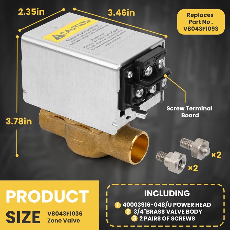 Uiyofok OEM V8043F1036 3/4" Zone Valve,Replacement for V8043F1093,40003916-048/U Replacement Head,24V,Normally
