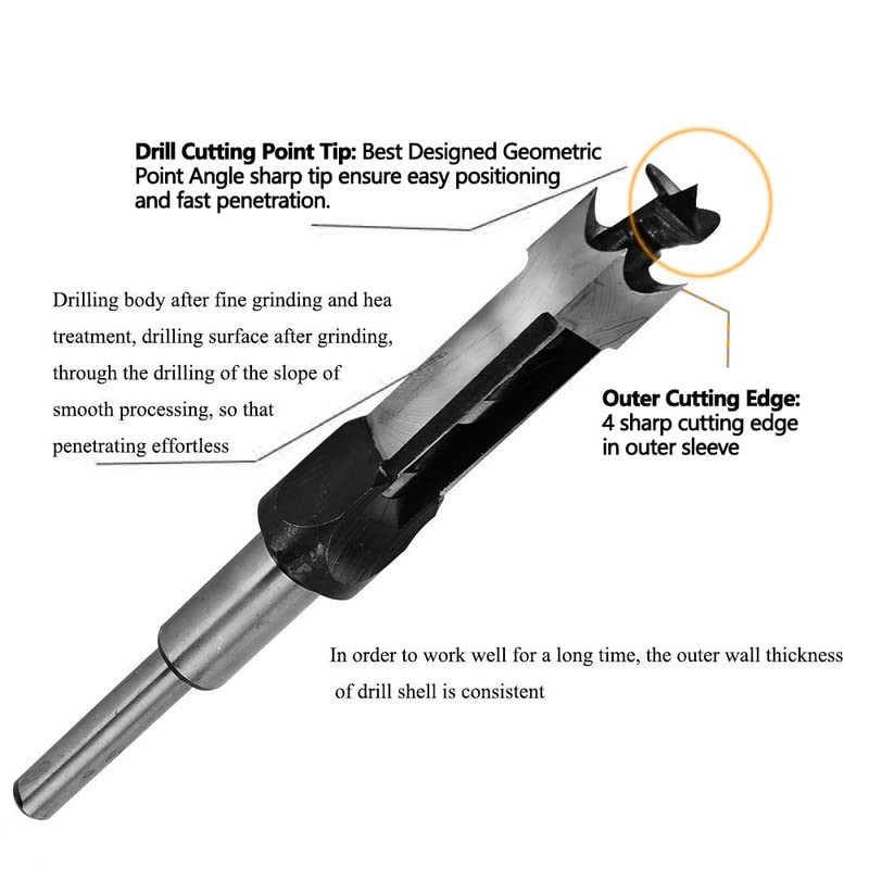 4Pcs Wood Square Hole Mortise Chisel Drill Bit Set Tool