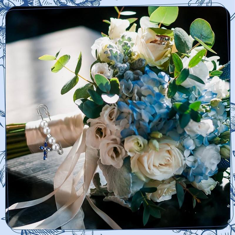 Something Blue Bouquet Pin for Bridal Blue Cross Bouquet Garter