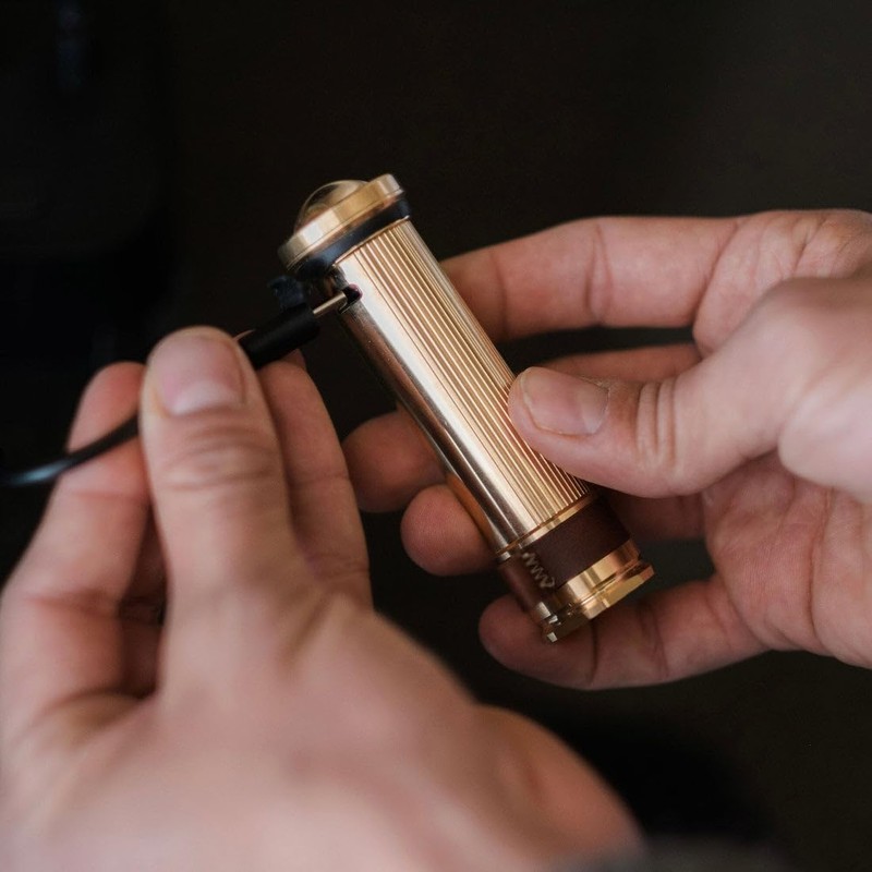 Barebones Mini Flashlight - Brass, Vintage-Style Rechargeable Flashlight with Adjustable