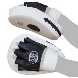 BAY® Leather PU "Ergo White" Pads, Hand Pads, Pre-Curved, Pack of 2, White/Black, Claws, Crooked, 2 Pieces, Punch Pads, Men's, Ladies, Women, Girls, Children, Batting Pads, Trainer Pads, Punch Mitts