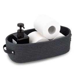 Oradrem Cotton Rope Toilet Basket Bathroom Decor Baskets,Toilet Paper Holder Basket with Handle, Home Decor Organizing Small Baskets Nursery Basket 13"x5.9"x4" Dark Gray