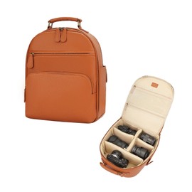 Divvia Small Camera Backpack, Classic PU Leather for DSLR, Professional Camera Bag for Photographers with 11 Inch Pad/Tablet Compartment, 10L Brown