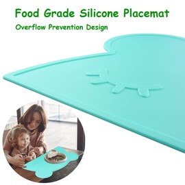 M MOACC Toddlers Non-Slip Silicone Placemat Cute Bear Kids Placemats Washable Dining Table Food Mat for Children Baby,Mint Green