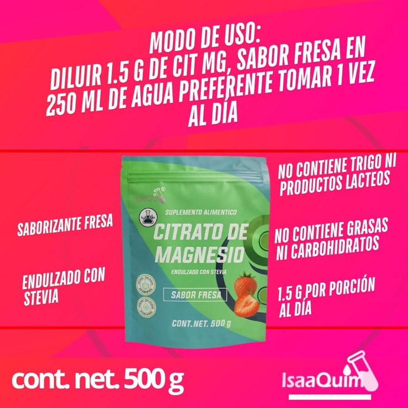 Citrato de Magnesio con sabor fresa 500 gr