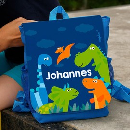 Striefchen® Nursery Bag – Dinos – Backpack with Name of the Child, blue, Rucksack