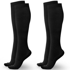 Blicount Bamboo Viscose Compression Socks for Women&Men 20-30 mmHg Knee High Graduated Support Stocking for Nurses, Pregnancy, Travel, Black，Thick