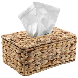 Water Hyacinth Face, Rattan Tissue Box, 27.5 x 11.3 x 16.5 cm, Decorative Woven Cosmetic Tissue Holder, Tissue Paper Holder for Living Room, Dining Room, Office, Hotel