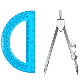Tdfronien Students Geometry Math Set, Drawing Compass and 6 Inch Transparent Swing arm Protractor 180 Degree Math Protractor (Blue)