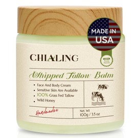 Handmade Beef Tallow For Skin, Tallow Face Moisturizer, 100% Grass Fed Beef Tallow And Honey Balm - Made in USA - Whipped Beef Tallow Body Lotion Skin Care for Eczema, Dry, Itchy, Sensitive Skin - 3.5 Oz