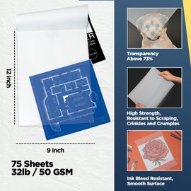 LOUPELLER 9” X 12” TRACING Paper PAD – 75 Sheets of 32LB / 50G – Wrinkle Free Highly Transparent TRACING Paper for Drawing – Works with Pen, Pencil & Marker – for Artists, Architects & Kids