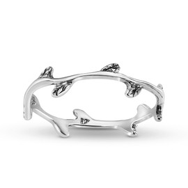AeraVida Endless Olive Crown Branch .925 Sterling Silver Band Ring (6)