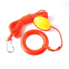 32FT Heavy Duty Floating Boat Rope with EVA Buoy Ball - Marine Anchor Line & Safety Tether for Kayak, Canoe, Jet Ski, PWC - High Visibility Drift Sock Leash, Stainless Steel Hook