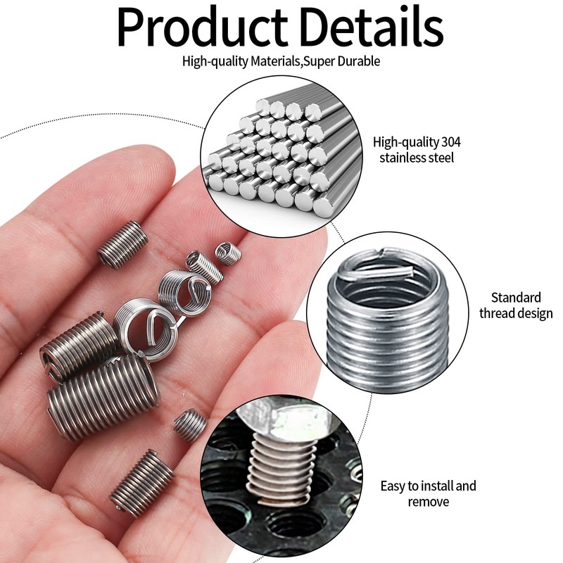 200 Pcs Helicoil Thread Repair Insert Kit, Self Tapping Thread