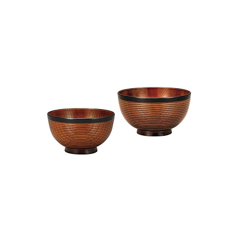Yamanaka Lacquer Range Keyaki Sensuji Heathered Soup Bowl & Bowl