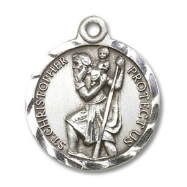 bliss 925 Sterling Silver St Saint Christopher Medal Round Pendant Necklace W/ Chain