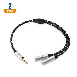 Cable Matters 2-Pack 3.5mm Audio Splitter Cable (3.5mm Splitter/Aux Splitter, Headphone Jack Splitter) in Black - 10 inches