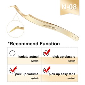 NAGARAKU Pinzas para extensiones de pestañas para hacer ventiladores, pestañas curvadas individuales de mega volumen, acero inoxidable de precisión profesional (N-08)