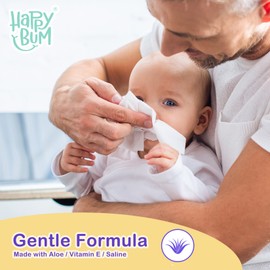 HAPPY BUM Saline Baby Wipes, Unscented, 360 Count (12 Packs of 30 Wipes) Saline Face Wipes