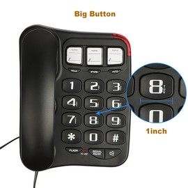 Uvital Big Button Landline Phone with Speaker for Seniors Elderly, 3 One-Touch Memory and 10 Two-Touch Memory Support One-Touch Speed Dials, Black