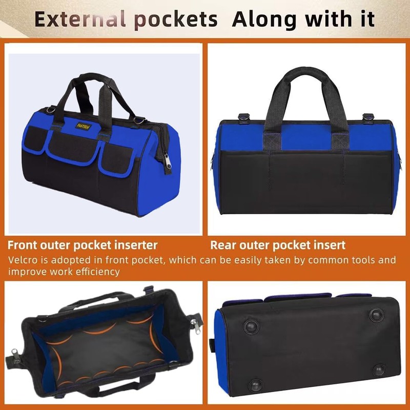 FASTECH 20 Inch Heavy Duty Tool Bag with Wide Mouth