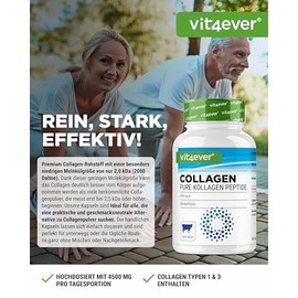 vit4ever Collagen 300 Capsules - 4500 mg Bioactive Collagen Hydrolysate Peptides per Daily Dose - Collagen Type 1 & 3 - Alternative to Powder - High Dose