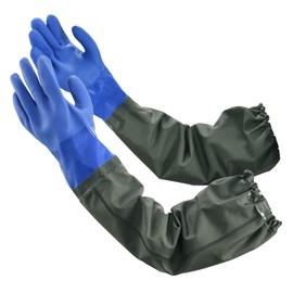 MUMUKE Long Waterproof Gloves, Long Chemical Gloves, Reusable, Padded Cotton Lined/Acid & Oil Resistant 28 inch
