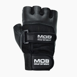 Weight Lifting Gym Padded Leather Training Workout Fitness Double Strap Gloves, Finger Less Gloves for Weight Lifting, Cross Training, Calisthenics, Cycling and Other Sports (Black, Medium)