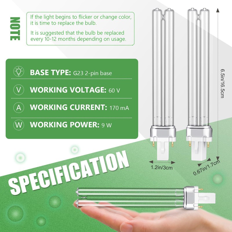 Kittmip 4 Pieces UV UV-C Light Bulbs 9W G23 Base