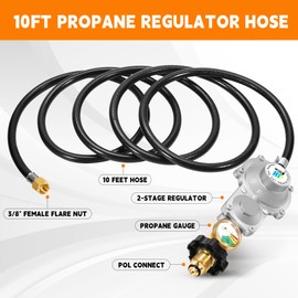 GasSaf 10FT 2 Stage Propane Regulator with Hose for RV, Generators, Camp Stoves, Gas Grills, Heaters - Standard POL Connection Fits 5-100 lb Propane Tanks